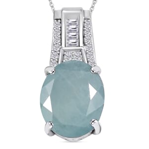 Grandidierite and Moissanite Pendant Necklace in Rhodium Over Sterling Silver 20 Inches 4.98 ctw