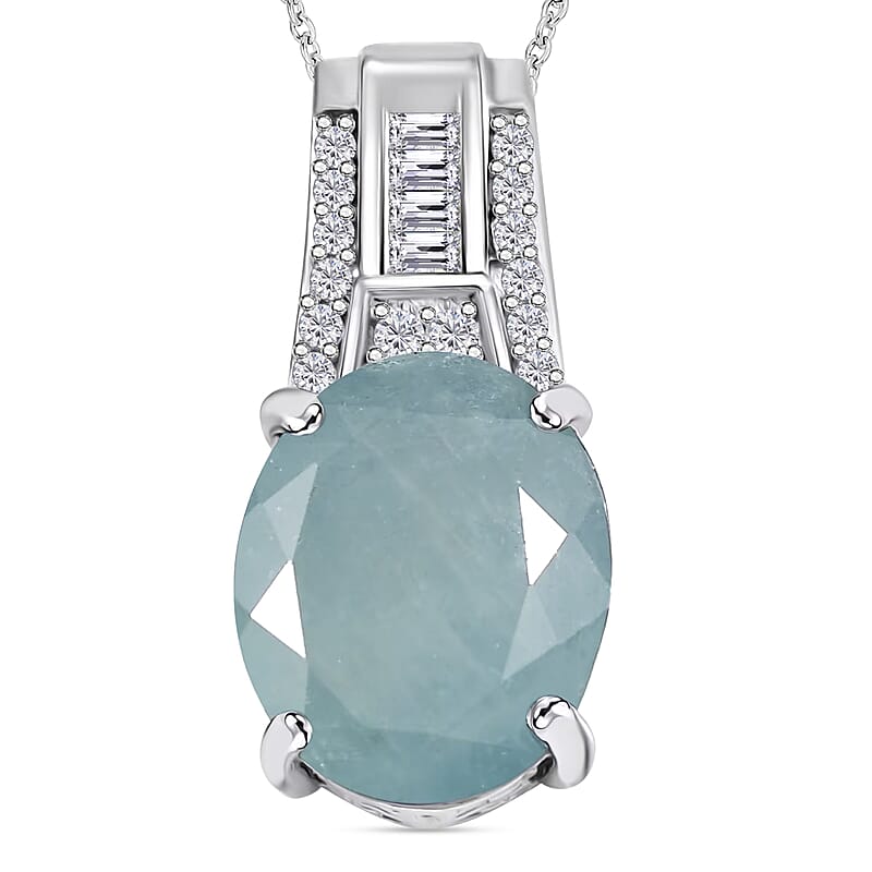 D'Joy Grandidierite and Moissanite 4.98 ctw Pendant Necklace in Rhodium Over Sterling Silver 20 Inches