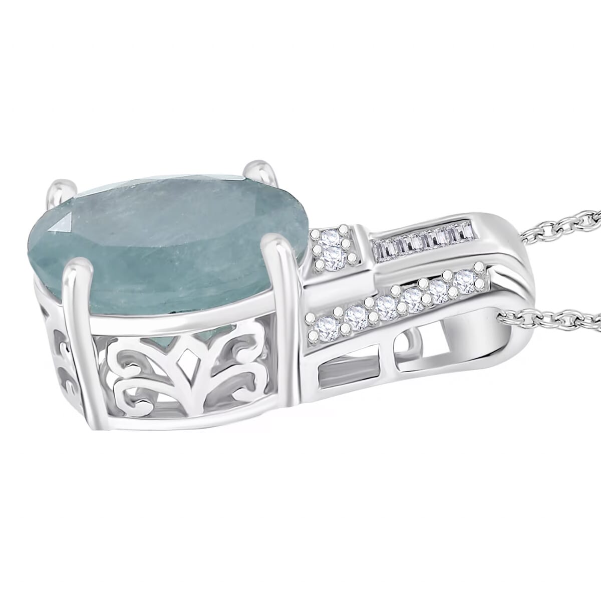 Grandidierite and Moissanite Pendant Necklace in Rhodium Over Sterling Silver 20 Inches 4.98 ctw image number 2