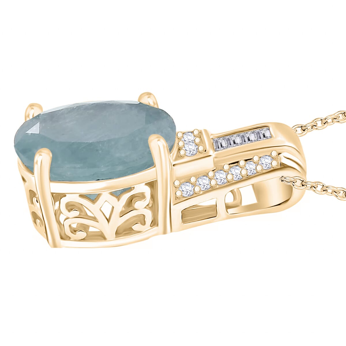 Grandidierite and Moissanite 4.98 ctw Pendant Necklace in 18K Vermeil Yellow Gold Over Sterling Silver 20 Inches image number 2