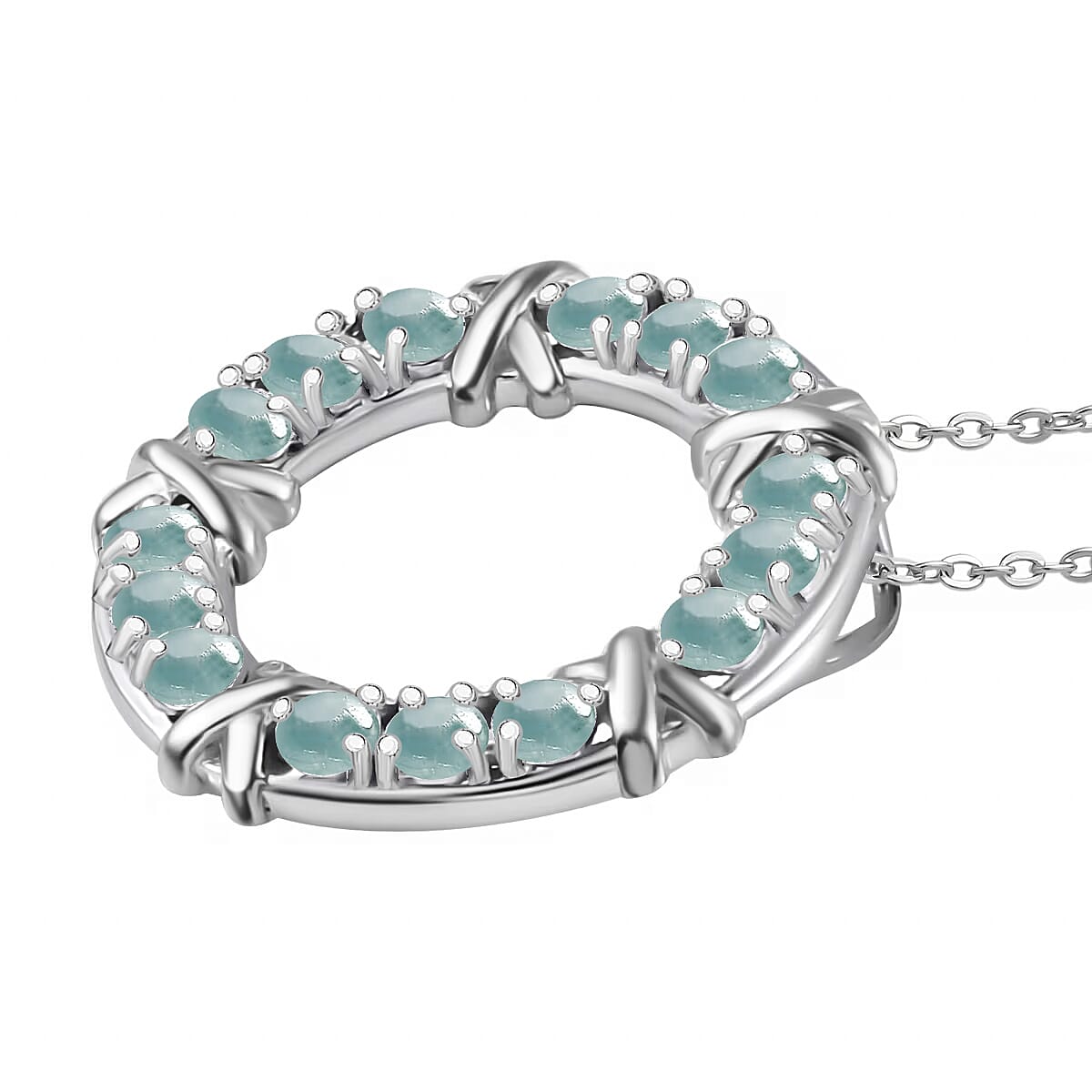 Grandidierite 1.80 ctw XOXO Pendant Necklace in Rhodium Over Sterling Silver 20 Inches