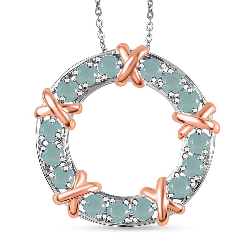 D'Joy Grandidierite 1.80 ctw XOXO Pendant Necklace in 18K Vermeil Rose Gold and Rhodium Over Sterling Silver 20 Inches