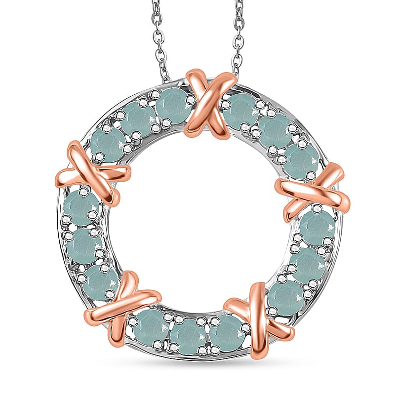 D'Joy Grandidierite 1.80 ctw XOXO Pendant Necklace in 18K Vermeil Rose Gold and Rhodium Over Sterling Silver 20 Inches