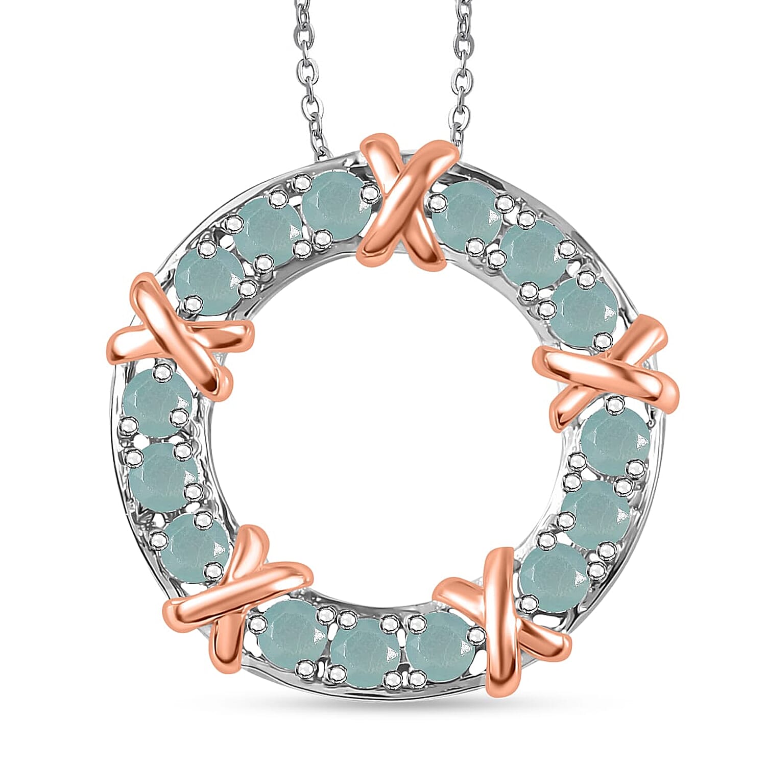 D'Joy Grandidierite 1.80 ctw XOXO Pendant Necklace in 18K Vermeil Rose Gold and Rhodium Over Sterling Silver 20 Inches