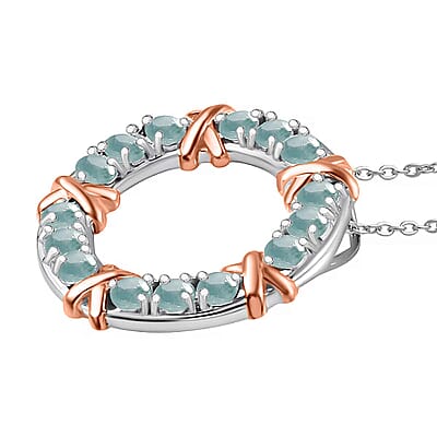 D'Joy Grandidierite 1.80 ctw XOXO Pendant Necklace in 18K Vermeil Rose Gold and Rhodium Over Sterling Silver 20 Inches