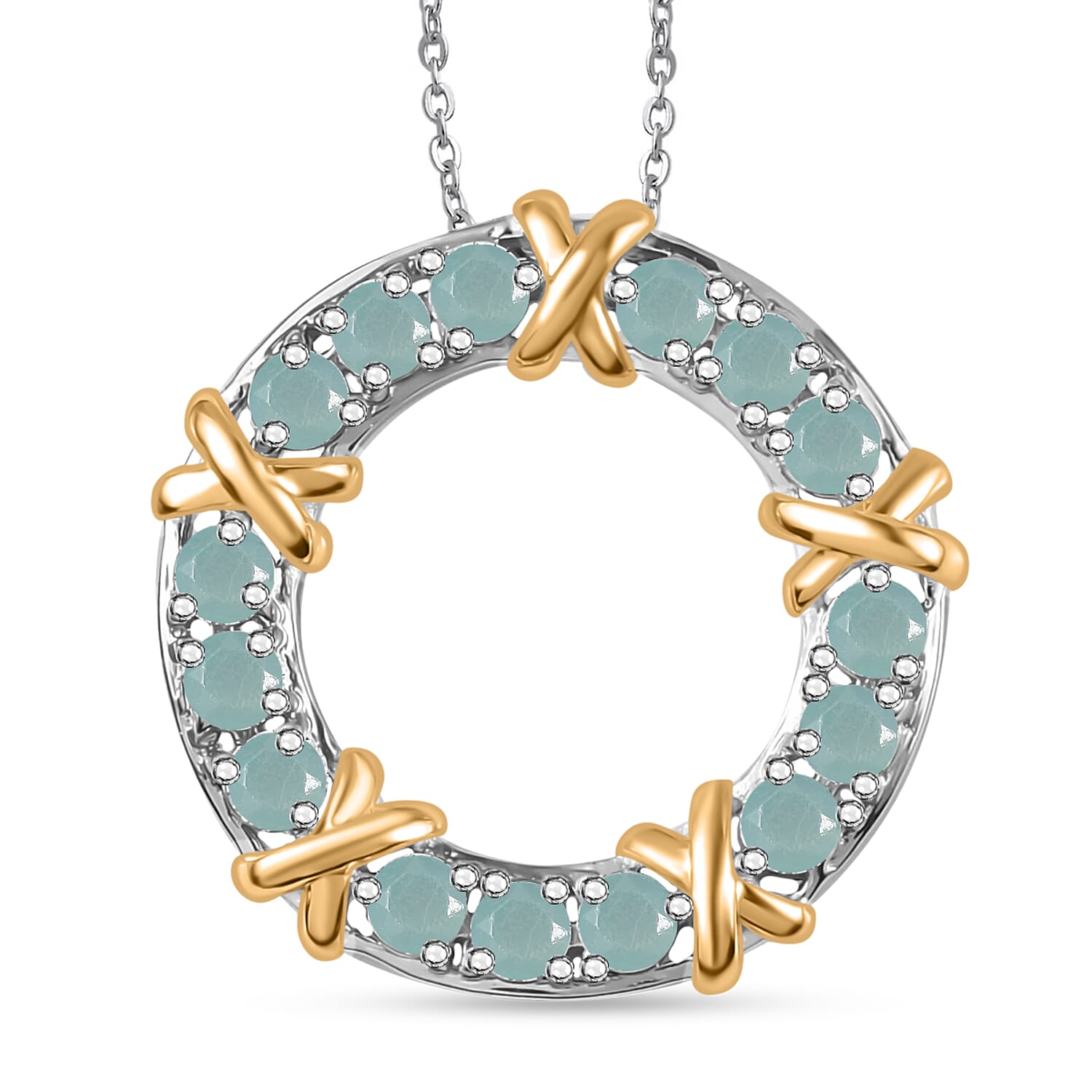 Grandidierite 1.80 ctw XOXO Pendant Necklace in 18K Vermeil Yellow Gold and Rhodium Over Sterling Silver 20 Inches