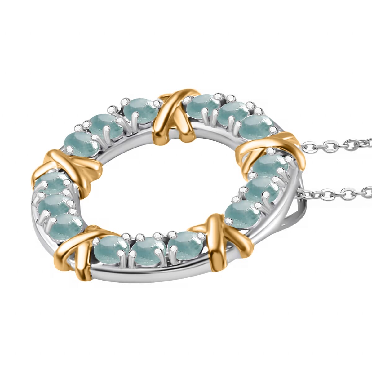 Grandidierite 1.80 ctw XOXO Pendant Necklace in 18K Vermeil Yellow Gold and Rhodium Over Sterling Silver 20 Inches image number 2