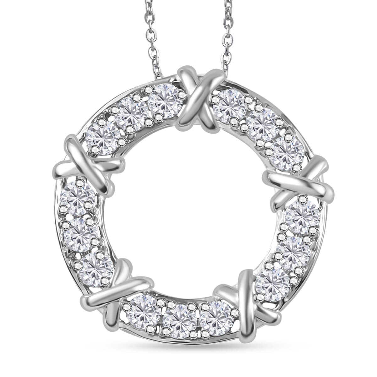 Moissanite 1.80 ctw XOXO Pendant Necklace in Rhodium Over Sterling Silver 20 Inches image number 0