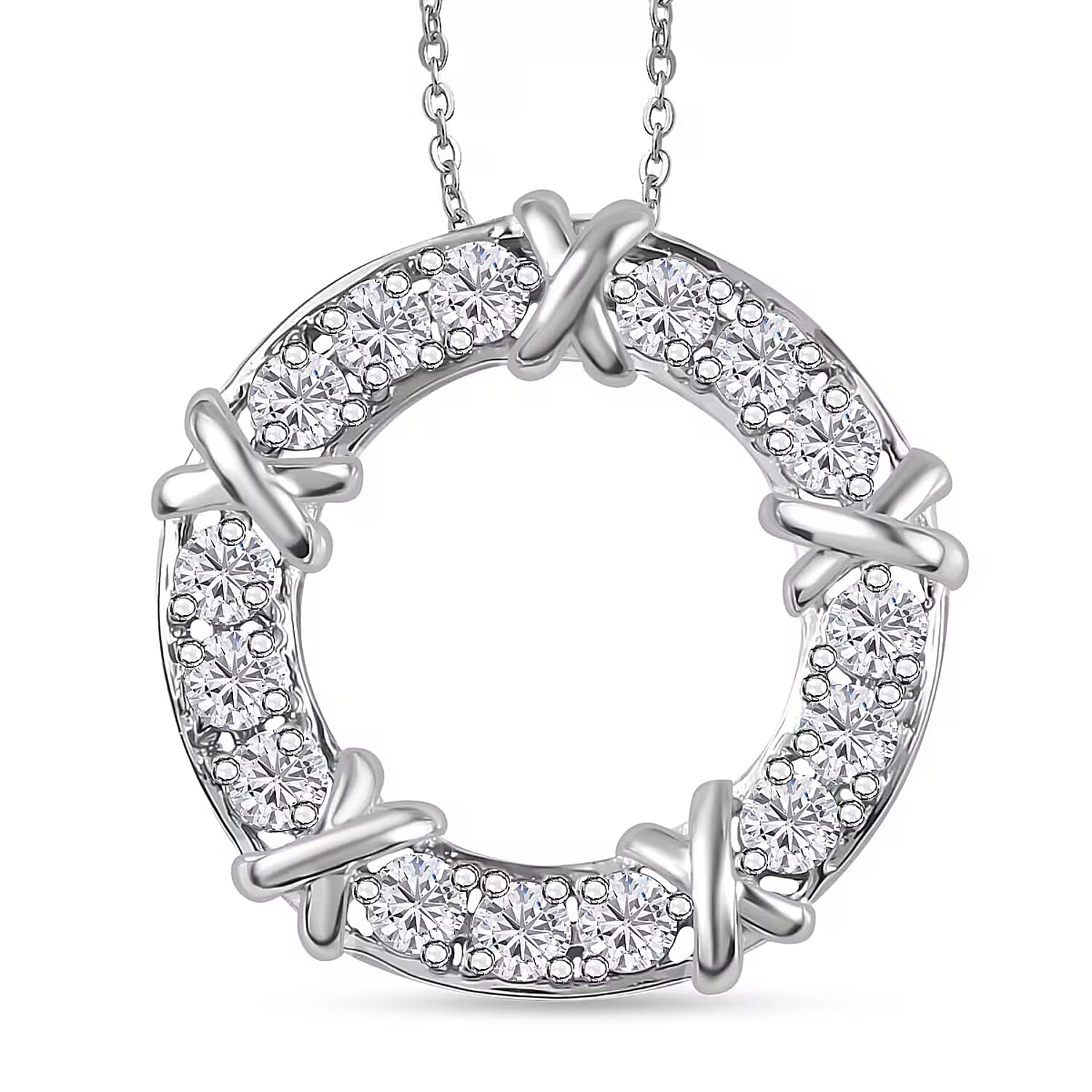 D'Joy Moissanite XOXO Pendant Necklace in Rhodium Over Sterling Silver 1.80 ctw (20 Inches)