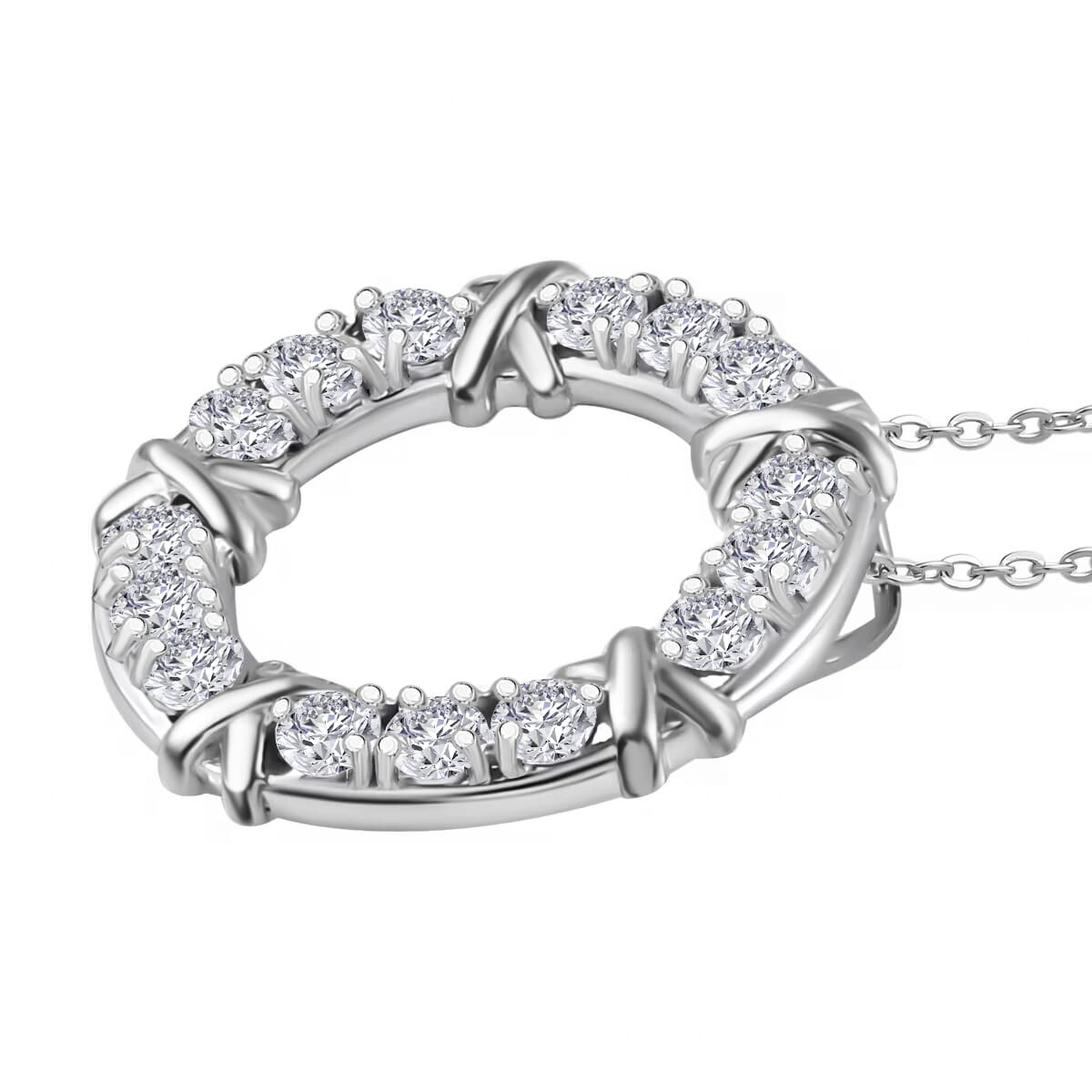 Moissanite 1.80 ctw XOXO Pendant Necklace in Rhodium Over Sterling Silver 20 Inches image number 2