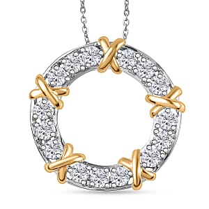 D'Joy Moissanite 1.80 ctw XOXO Pendant Necklace in 18K Vermeil YG and Rhodium Over Sterling Silver 20 Inches (Del. in 10-12 Days)