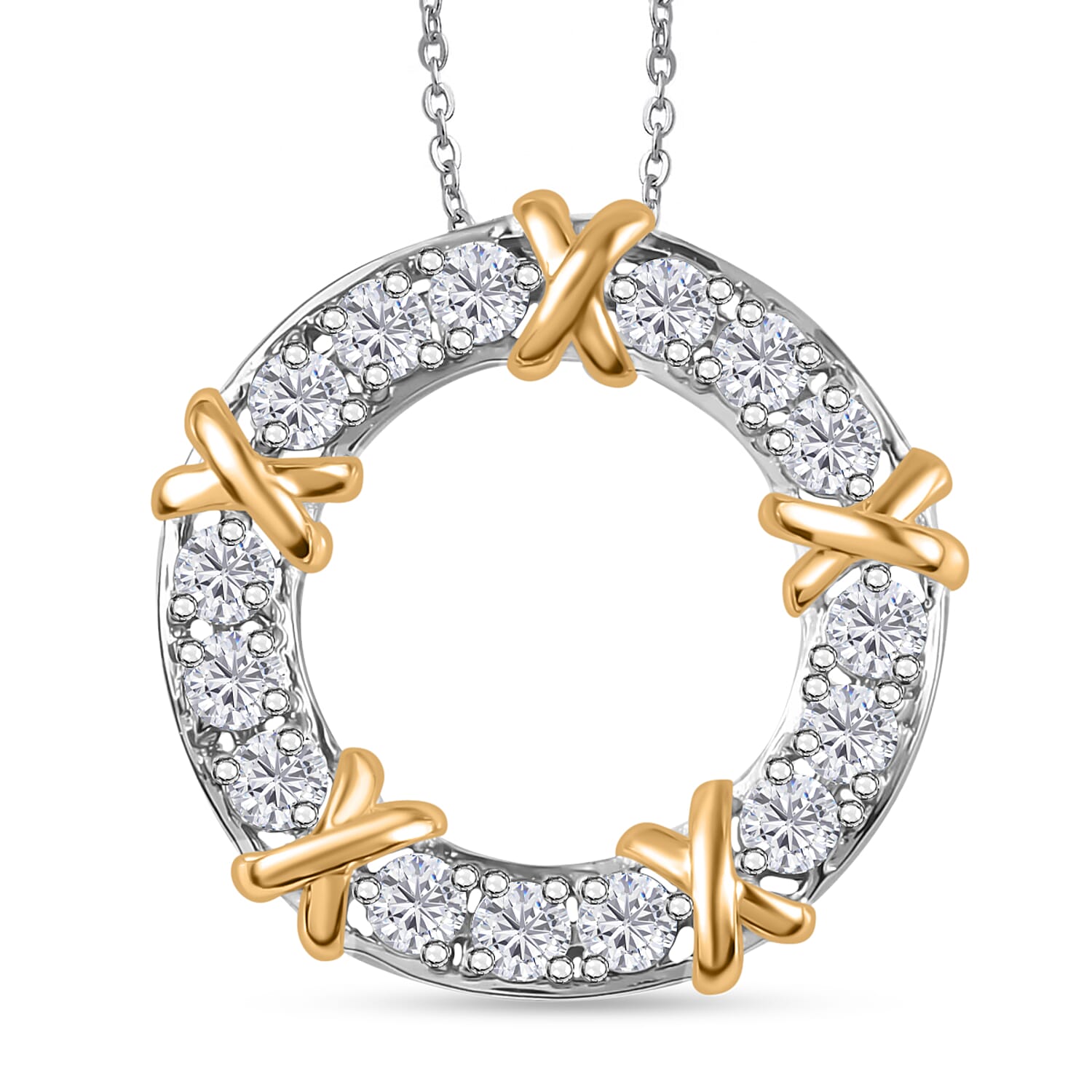 D'Joy Moissanite 1.80 ctw XOXO Pendant Necklace in 18K Vermeil YG and Rhodium Over Sterling Silver 20 Inches