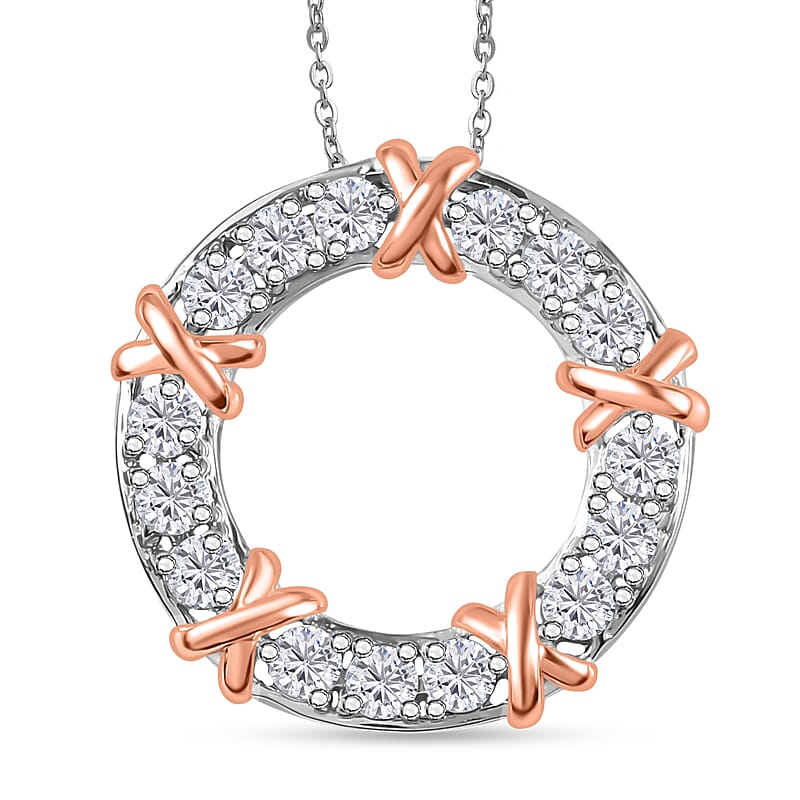 Moissanite 1.80 ctw XOXO Pendant Necklace in 18K Vermeil RG and Rhodium Over Sterling Silver 20 Inches