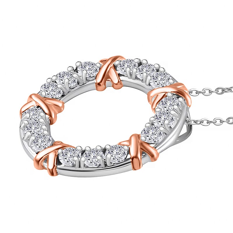 Moissanite 1.80 ctw XOXO Pendant Necklace in 18K Vermeil RG and Rhodium Over Sterling Silver 20 Inches