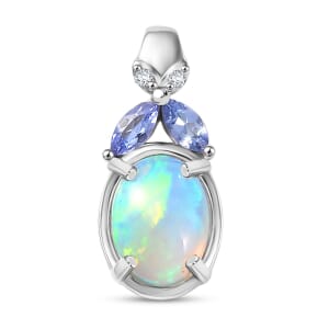D'Joy Ethiopian Welo Opal and Multi Gemstone 1.10 ctw Pendant Necklace in Rhodium Over Sterling Silver 20 Inches