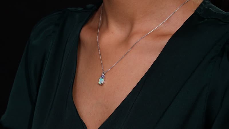 D'Joy Ethiopian Welo Opal and Multi Gemstone 1.10 ctw Pendant Necklace in Rhodium Over Sterling Silver 20 Inches