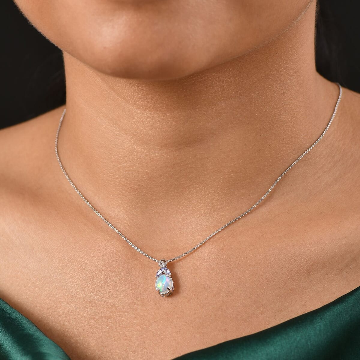 D'Joy Ethiopian Welo Opal and Multi Gemstone 1.10 ctw Pendant Necklace in Rhodium Over Sterling Silver 20 Inches image number 2