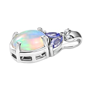 D'Joy Ethiopian Welo Opal and Multi Gemstone 1.10 ctw Pendant Necklace in Rhodium Over Sterling Silver 20 Inches