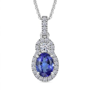 AAA Tanzanite, Luxuriant Lab Grown Diamond G-H I1 1.40 ctw Blue Moon Pendant Necklace in Rhodium Over Sterling Silver 20 Inches