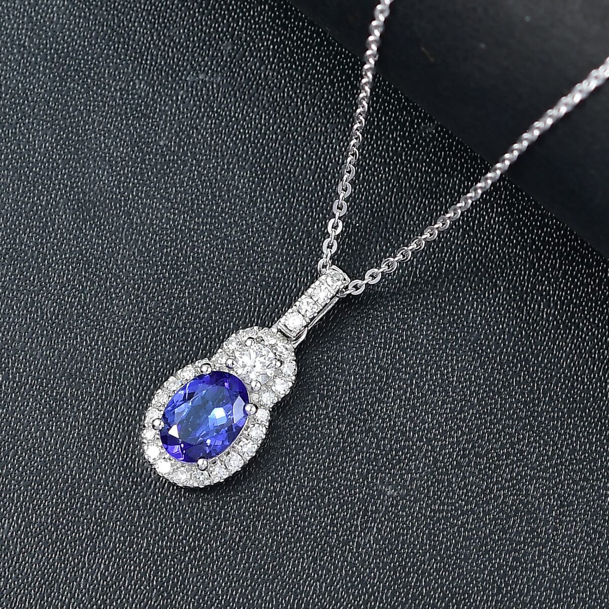 AAA Tanzanite, Luxuriant Lab Grown Diamond G-H I1 1.40 ctw Blue Moon Pendant Necklace in Rhodium Over Sterling Silver 20 Inches image number 1