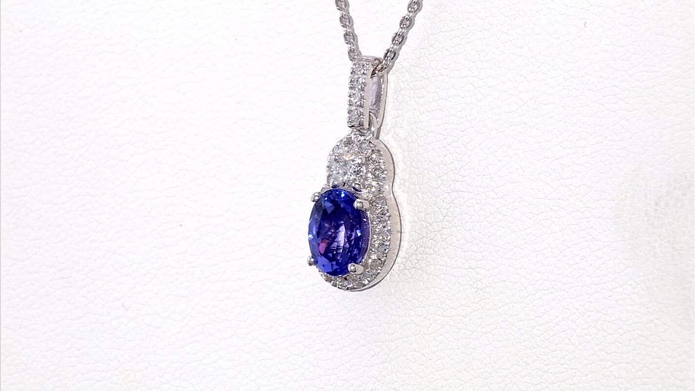 AAA Tanzanite, Luxuriant Lab Grown Diamond (G-H, I1) (0.29 cts) Pendant Necklace (20 Inches) in Rhodium Over Sterling Silver 1.40 ctw