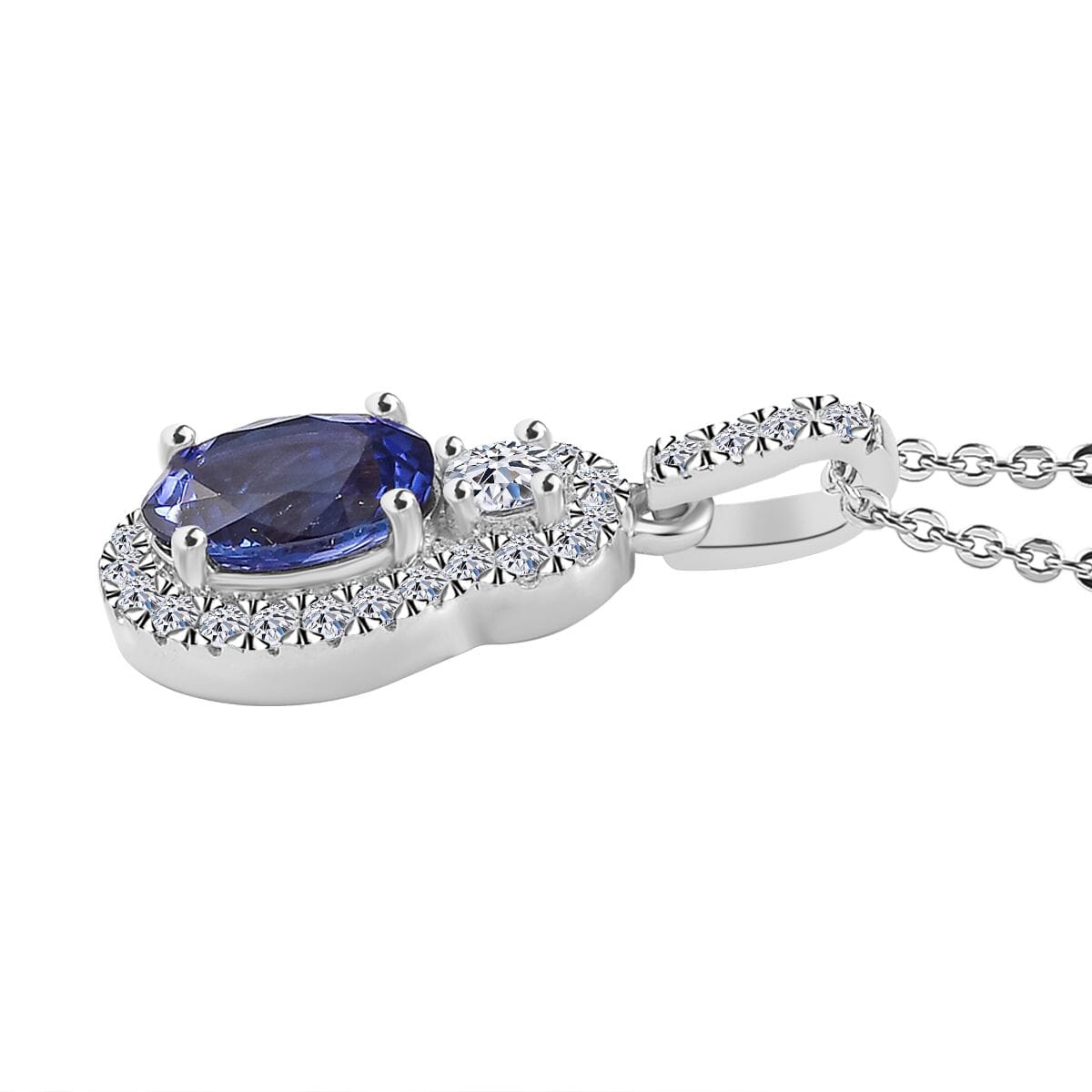 AAA Tanzanite, Luxuriant Lab Grown Diamond G-H I1 1.40 ctw Blue Moon Pendant Necklace in Rhodium Over Sterling Silver 20 Inches image number 3