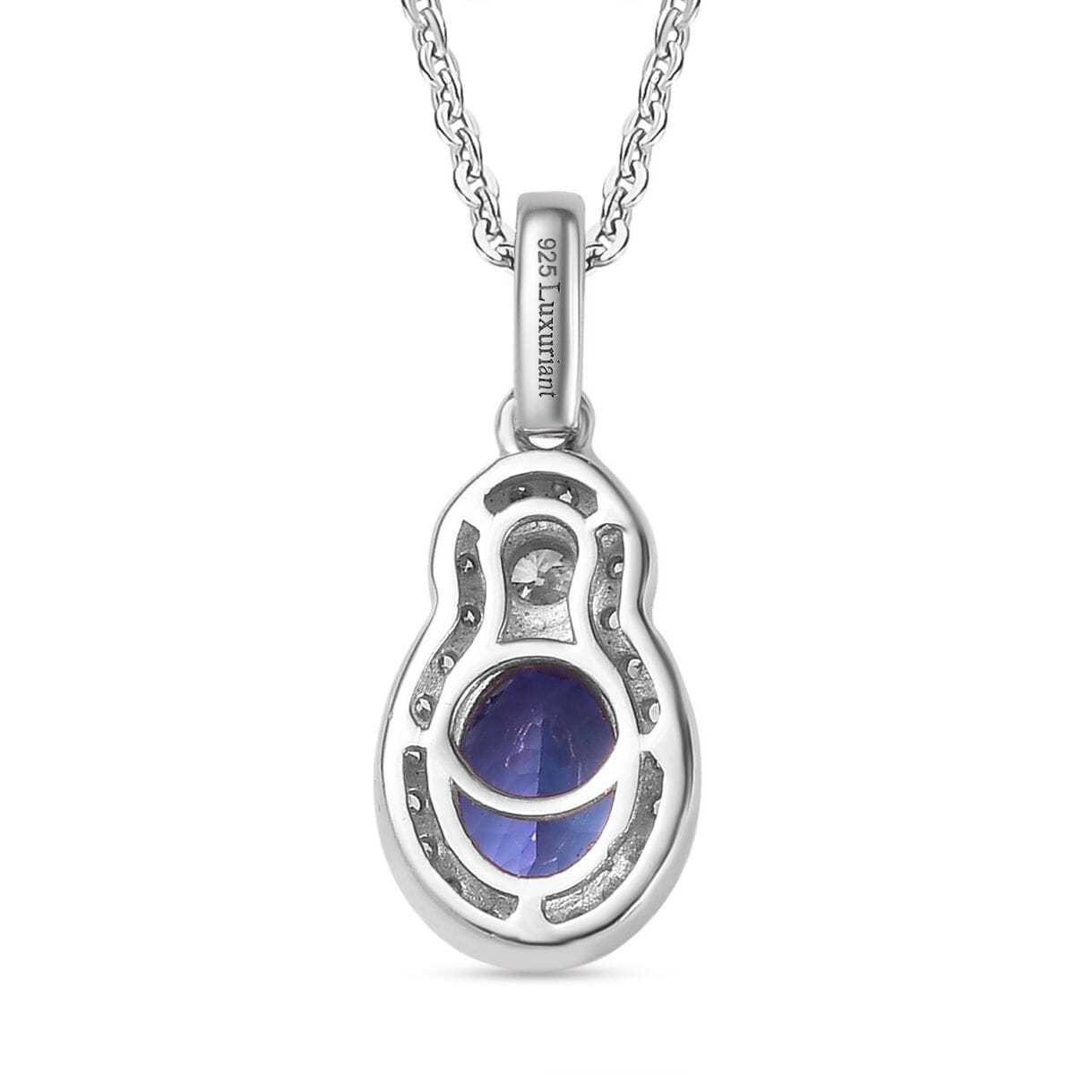 AAA Tanzanite, Luxuriant Lab Grown Diamond G-H I1 1.40 ctw Blue Moon Pendant Necklace in Rhodium Over Sterling Silver 20 Inches image number 4