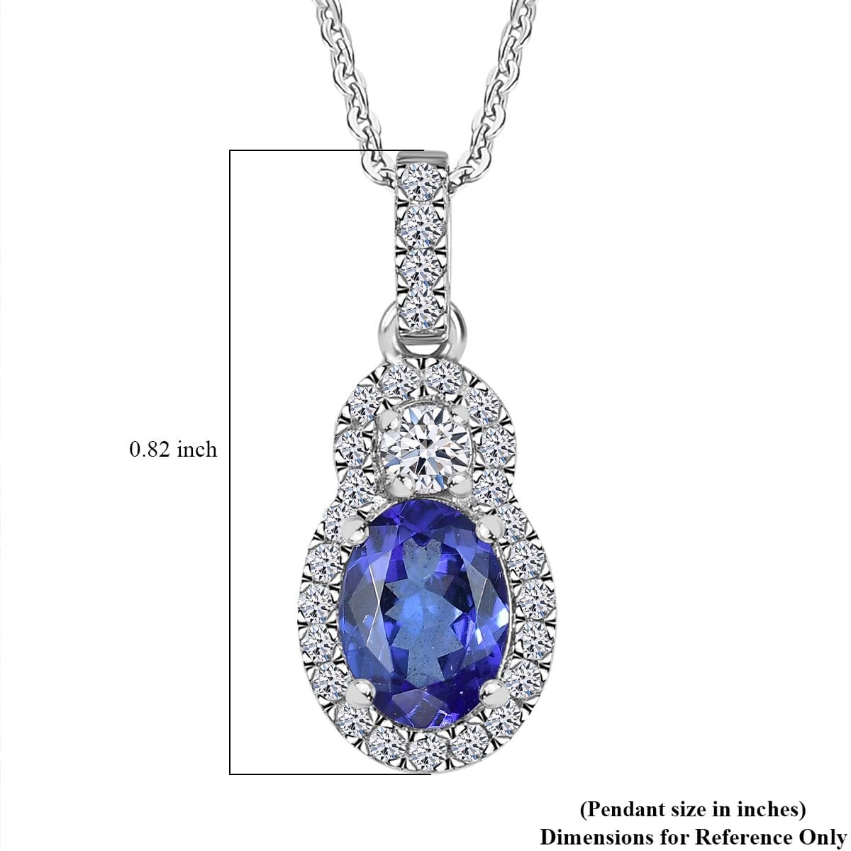 AAA Tanzanite, Luxuriant Lab Grown Diamond G-H I1 1.40 ctw Blue Moon Pendant Necklace in Rhodium Over Sterling Silver 20 Inches image number 6