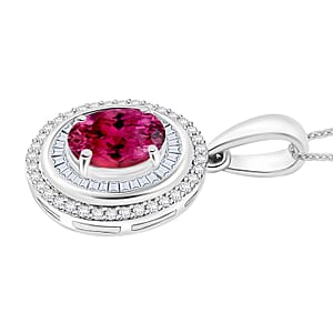 Luxoro Premium Ouro Fino Rubellite and G-H I2 Diamond 1.67 ctw Pendant Necklace in 10K White Gold 20 Inches (Del. in 10-12 Days)