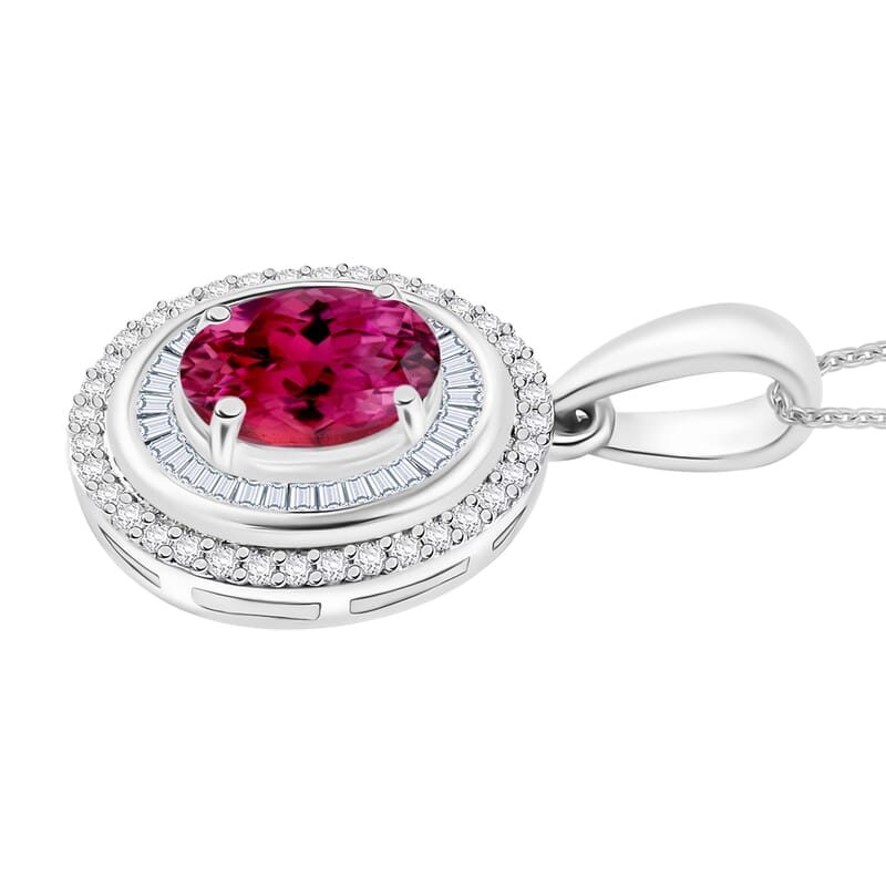 Luxoro Premium Ouro Fino Rubellite and G-H I2 Diamond 1.67 ctw Pendant Necklace in 10K White Gold 20 Inches