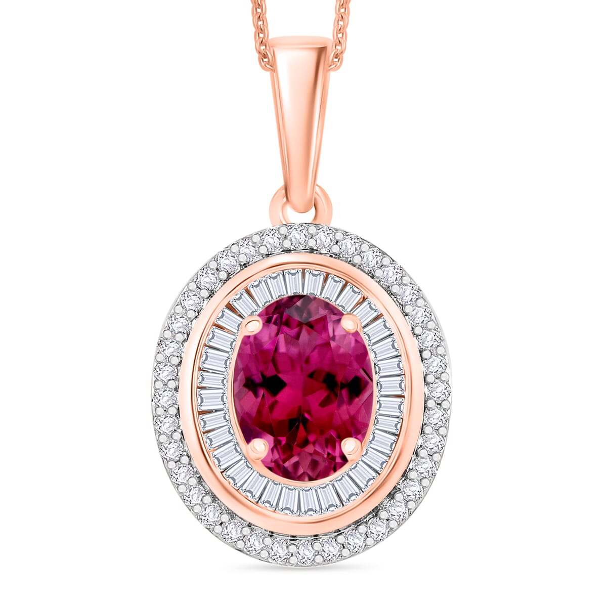 Luxoro Premium Ouro Fino Rubellite and G-H I2 Diamond 1.67 ctw Pendant Necklace in 10K Rose Gold 20 Inches image number 0