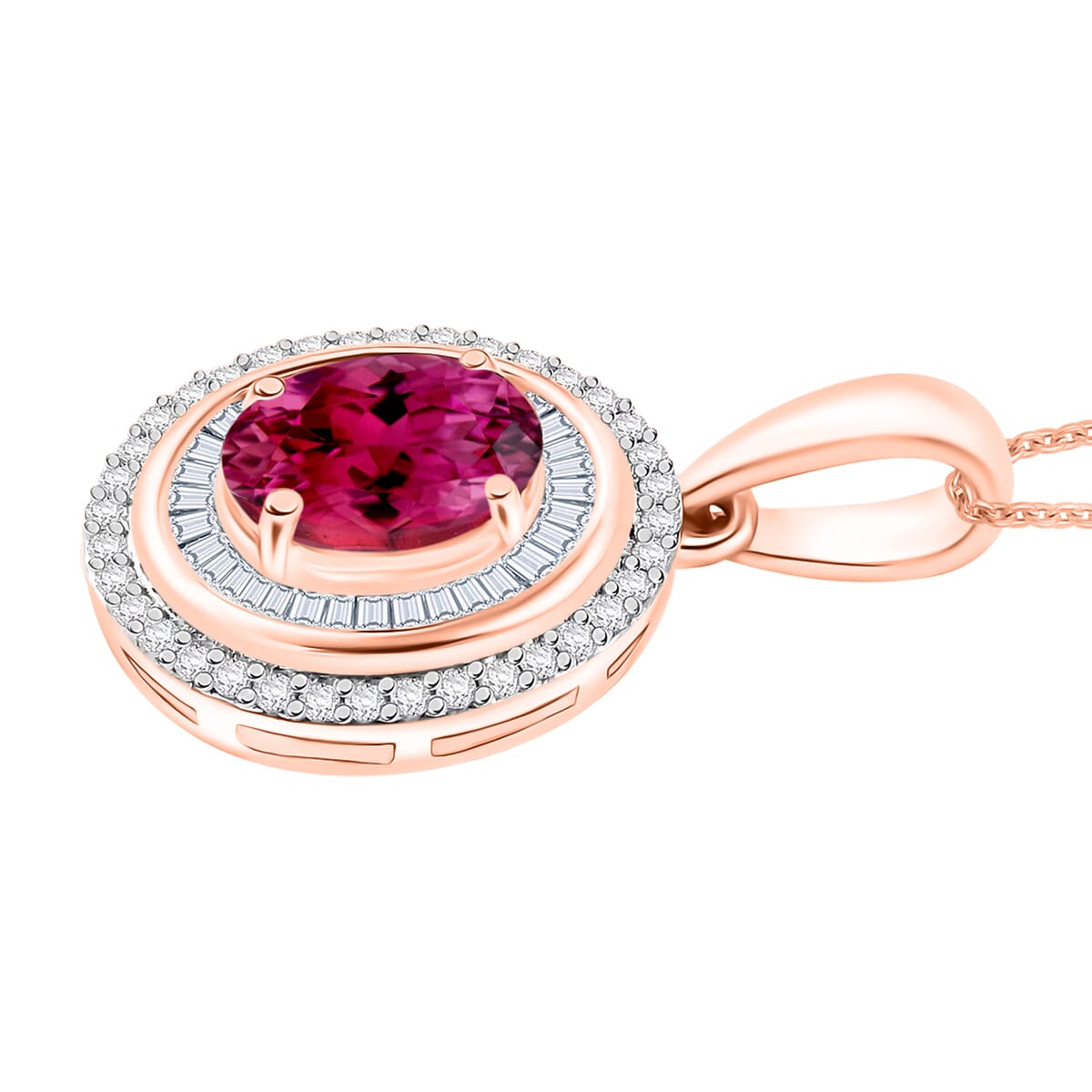 Luxoro Premium Ouro Fino Rubellite and G-H I2 Diamond 1.67 ctw Pendant Necklace in 10K Rose Gold 20 Inches image number 2
