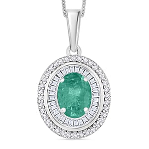 Luxoro Premium Kagem Zambian Emerald and G-H I2 Dimond 1.60 ctw Pendant Necklace in 10K White Gold 20 Inches