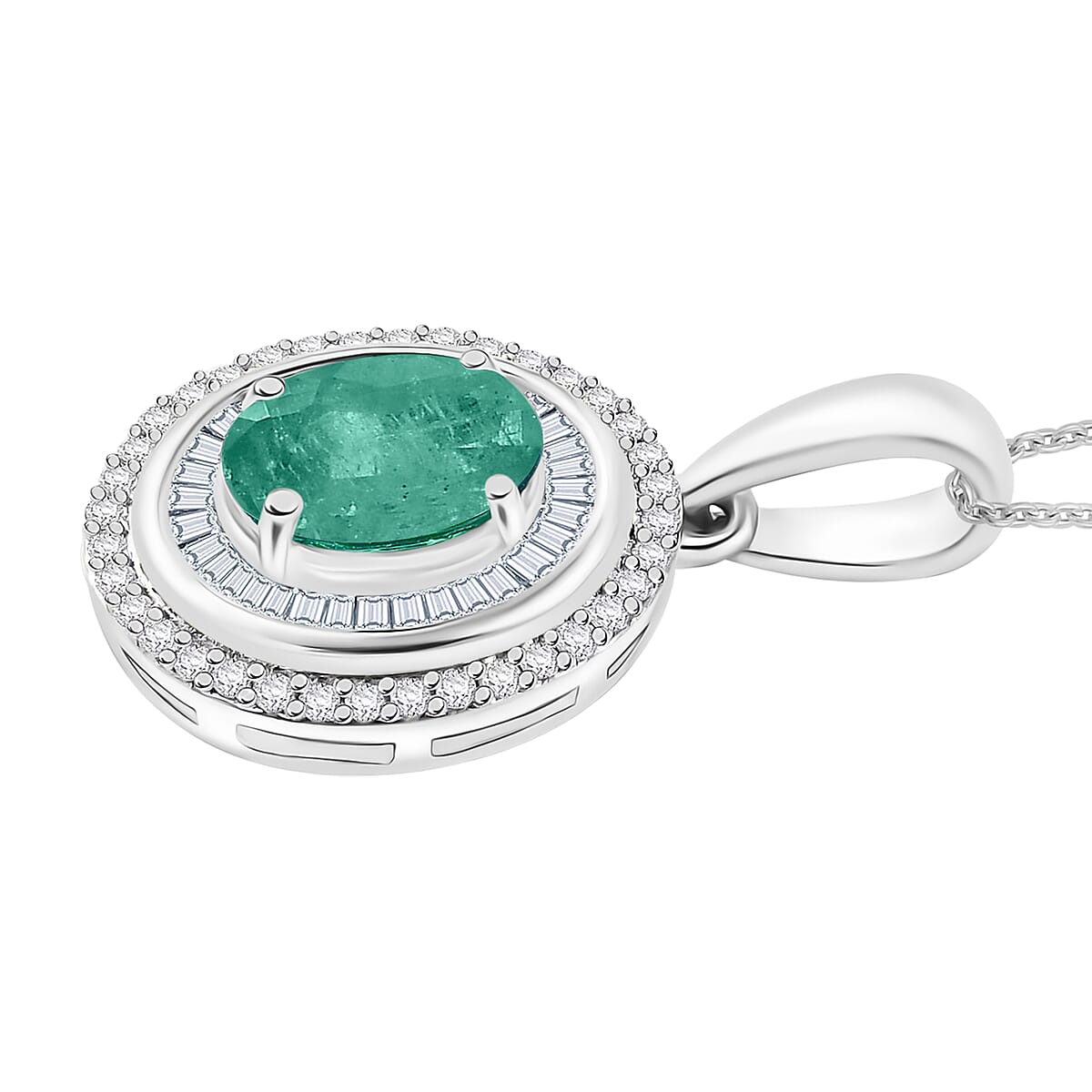 Luxoro Premium Kagem Zambian Emerald and G-H I2 Dimond 1.60 ctw Pendant Necklace in 10K White Gold 20 Inches image number 2