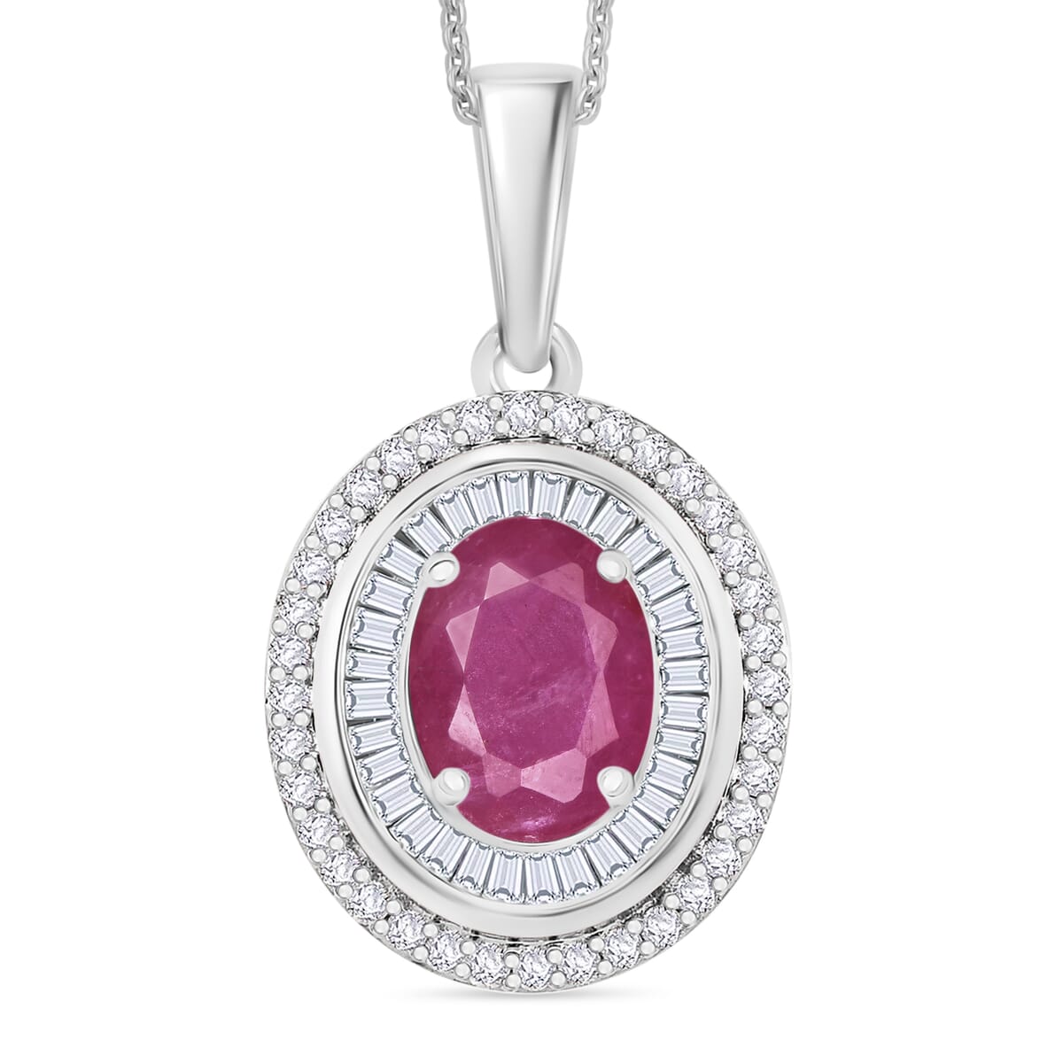Luxoro Premium Mozambique Ruby and G-H I2 Diamond 2.00 ctw Pendant Necklace in 10K White Gold 20 Inches image number 0