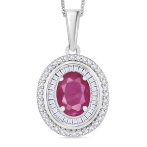 Luxoro Premium Mozambique Ruby and G-H I2 Diamond 2.00 ctw Pendant Necklace in 10K White Gold 20 Inches