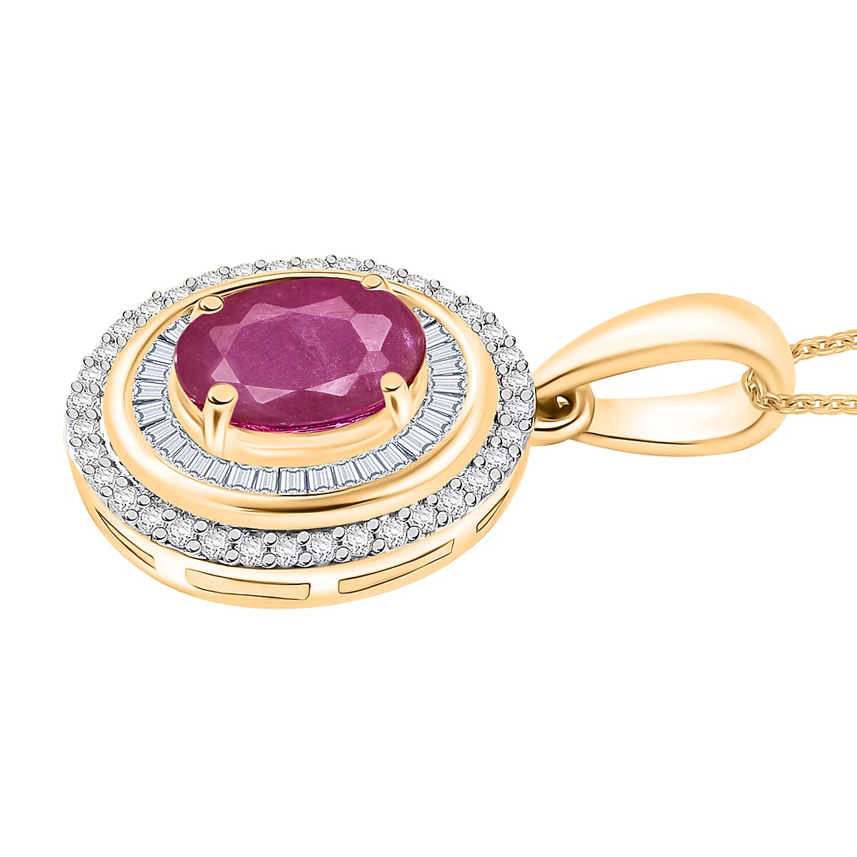 Luxoro Premium Mozambique Ruby and G-H I2 Diamond 2.00 ctw Pendant Necklace in 10K Yellow Gold 20 Inches (Del. in 10-12 Days) image number 2