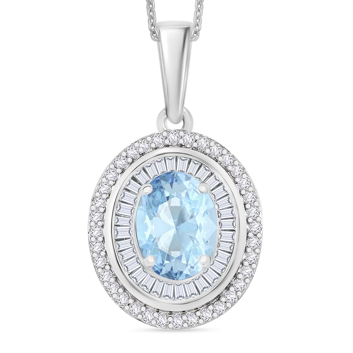 Luxoro Premium Mangoro Aquamarine and G-H I2 Diamond 1.70 ctw Pendant Necklace in 10K White Gold 20 Inches image number 0