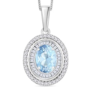 Luxoro Premium Mangoro Aquamarine and G-H I2 Diamond 1.70 ctw Pendant Necklace in 10K White Gold 20 Inches