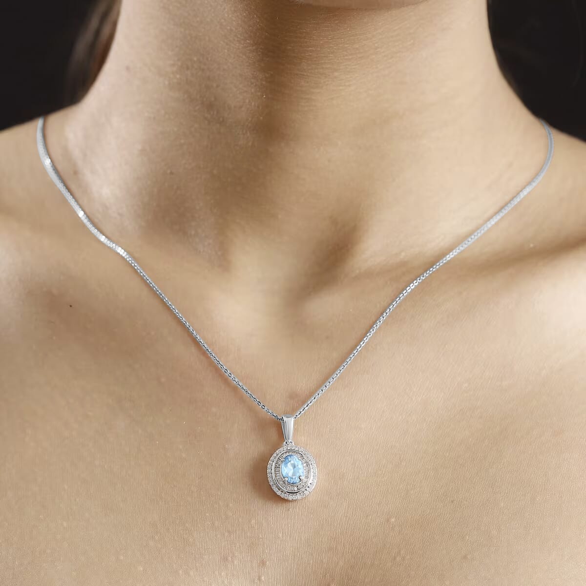 Luxoro Premium Mangoro Aquamarine and G-H I2 Diamond 1.70 ctw Pendant Necklace in 10K White Gold 20 Inches image number 1