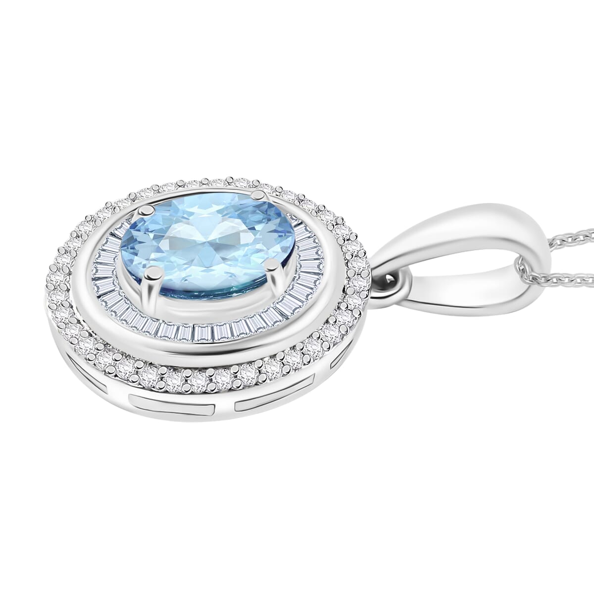 Luxoro Premium Mangoro Aquamarine and G-H I2 Diamond 1.70 ctw Pendant Necklace in 10K White Gold 20 Inches image number 2
