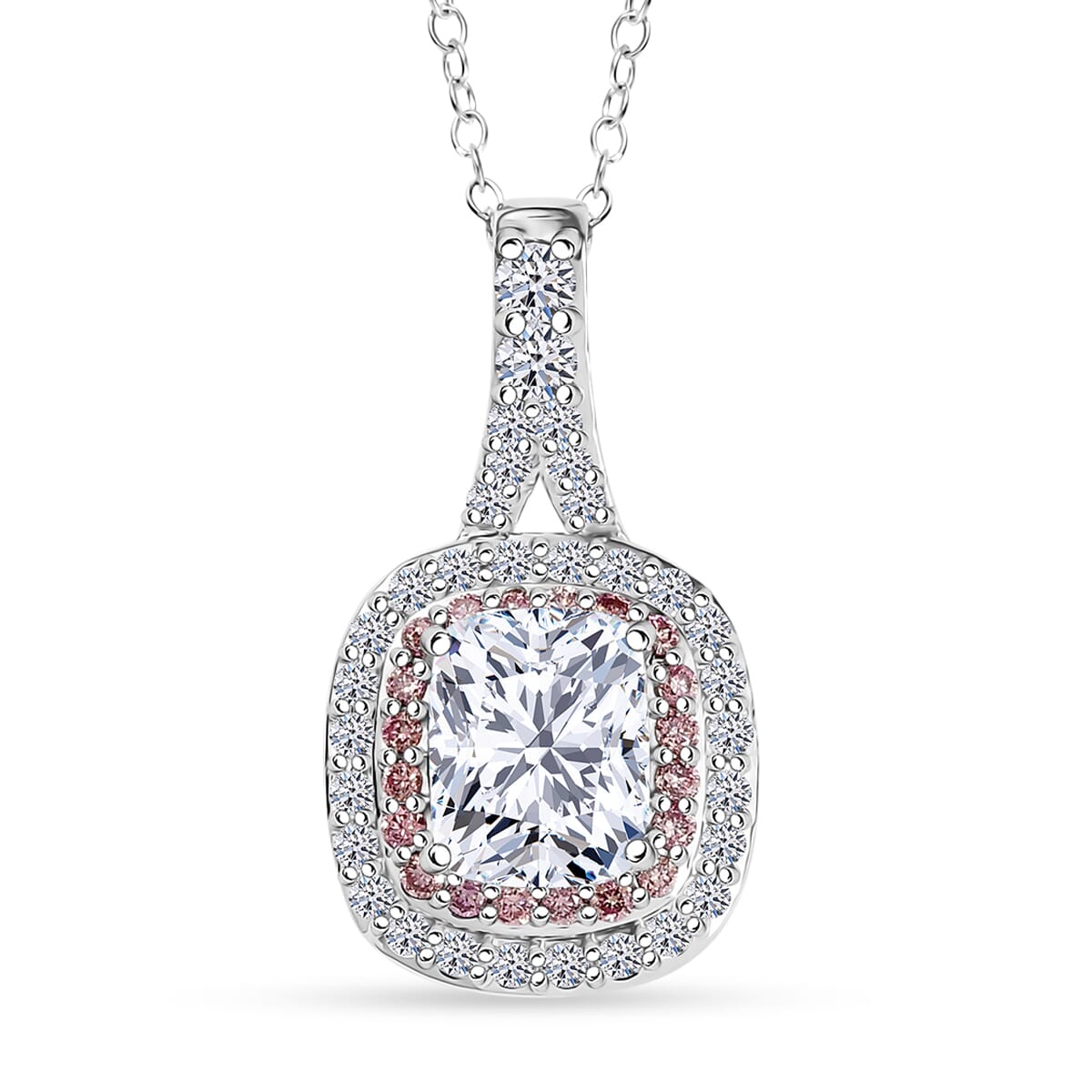 IGI Certified Luxuriant Lab Grown White and Pink Diamond VS 3.00 ctw Double Halo Pendant Necklace in 950 Platinum 20 Inches 6 Grams image number 0