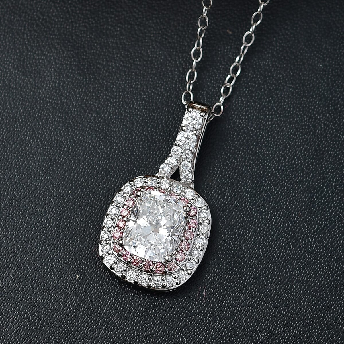 IGI Certified Luxuriant Lab Grown White and Pink Diamond VS 3.00 ctw Double Halo Pendant Necklace in 950 Platinum 20 Inches 6 Grams image number 1