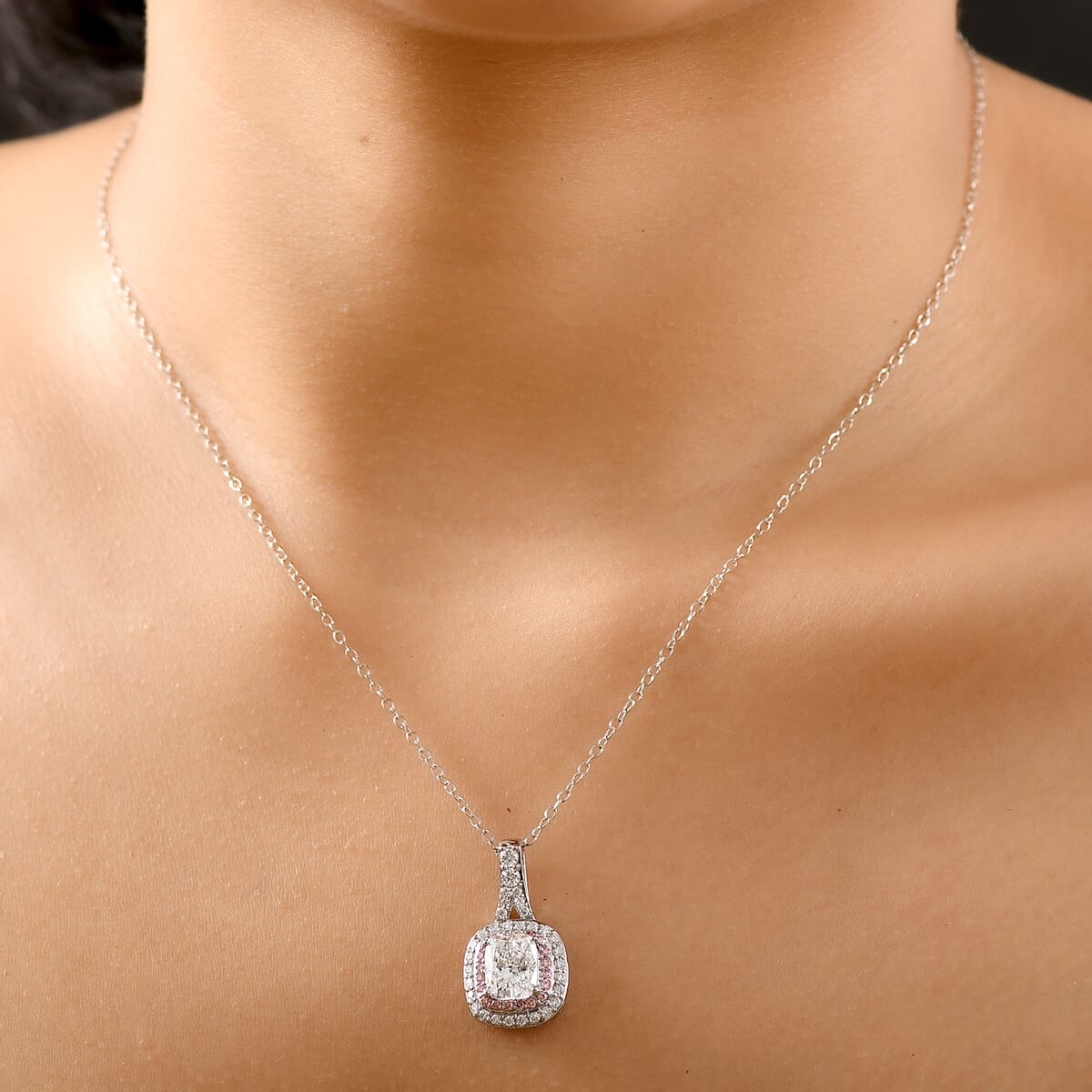 IGI Certified Luxuriant Lab Grown White and Pink Diamond VS 3.00 ctw Double Halo Pendant Necklace in 950 Platinum 20 Inches 6 Grams image number 2