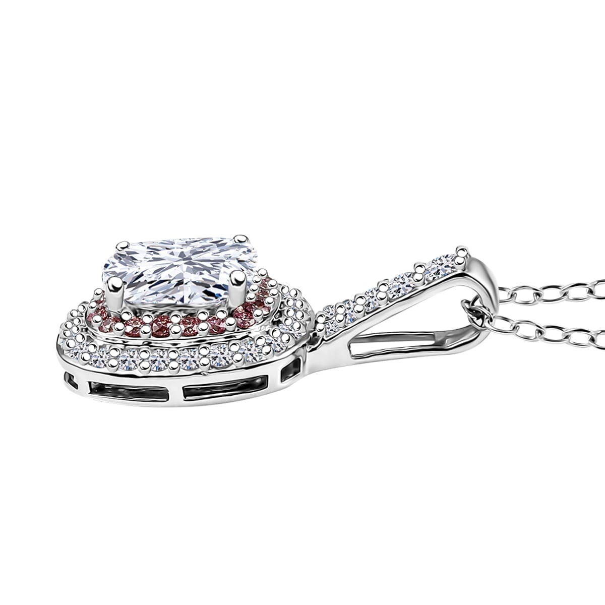 IGI Certified Luxuriant Lab Grown White and Pink Diamond VS 3.00 ctw Double Halo Pendant Necklace in 950 Platinum 20 Inches 6 Grams image number 3