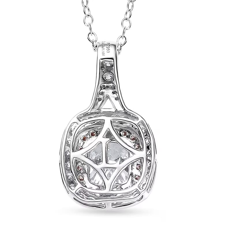 IGI Certified Luxuriant Lab Grown Diamond VS and Lab Grown Pink Diamond (IR) 3.00 ctw Radiant Halo Pendant Necklace in 950 Platinum 20 Inches 6 Grams