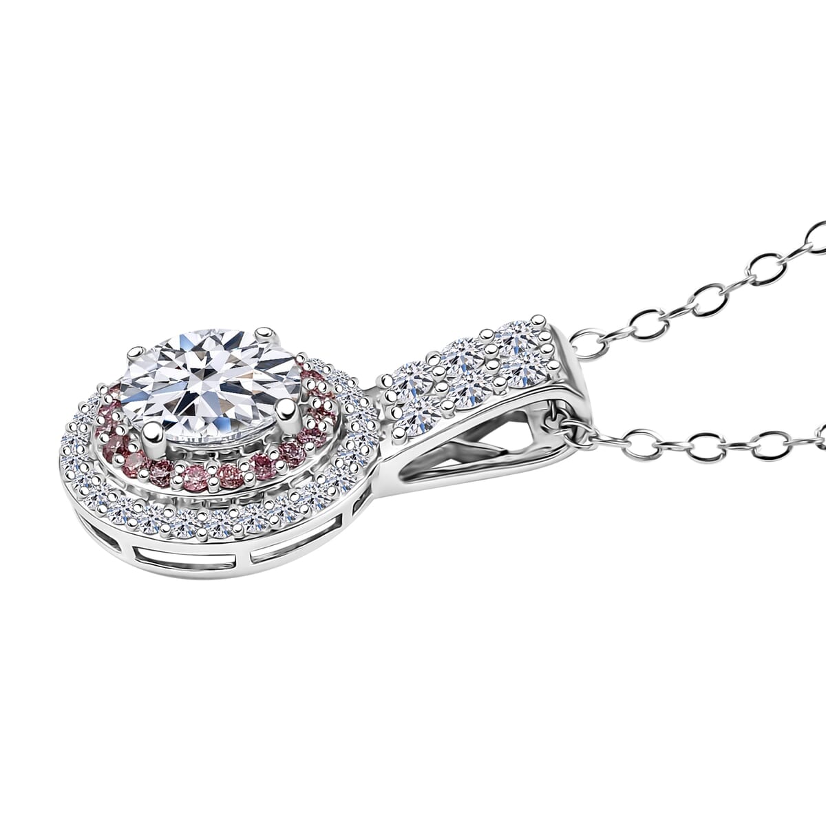 IGI Certified Luxuriant Lab Grown White and Pink Diamond VS 2.90 ctw Radiant Halo Pendant Necklace in 950 Platinum 20 Inches 7.10 Grams image number 3