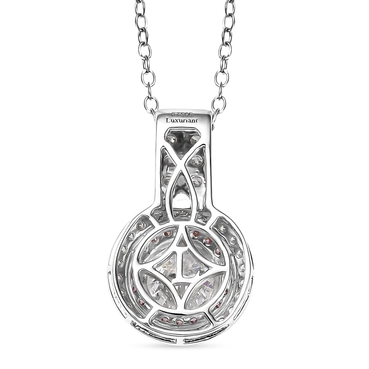 IGI Certified Luxuriant Lab Grown White and Pink Diamond VS 2.90 ctw Radiant Halo Pendant Necklace in 950 Platinum 20 Inches 7.10 Grams image number 4