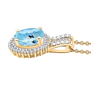 Premium Mangoro Aquamarine and Diamond Halo Pendant Necklace in 18K Vermeil Yellow Gold Over Sterling Silver 20 Inches 1.63 ctw