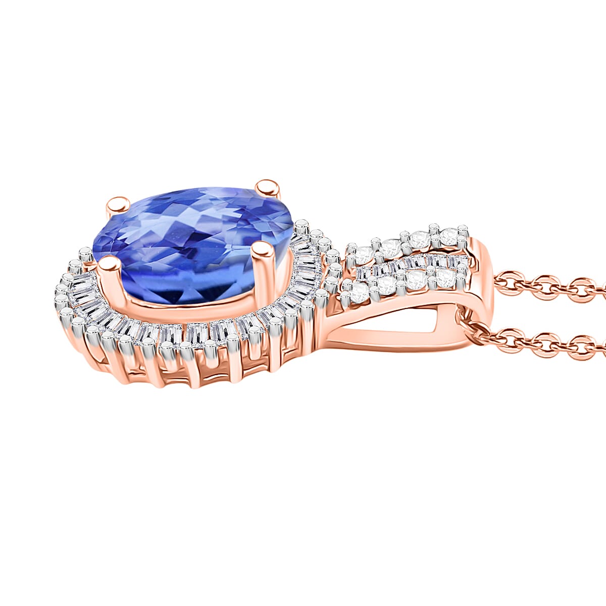 Tanzanite and Diamond Halo Pendant Necklace in 18K Vermeil Rose Gold Over Sterling Silver 20 Inches 1.58 ctw (Del. in 10-12 Days) image number 1